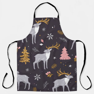seamless pattern with reindeer, fir trees and sno apron
