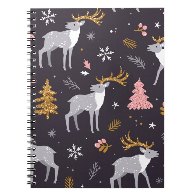  seamless pattern with reindeer, fir trees and sno notebook (Front)