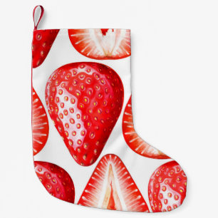 Seamless pattern with ripe strawberries on white b small christmas stocking