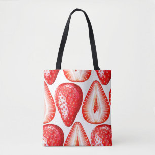 Seamless pattern with ripe strawberries on white b tote bag