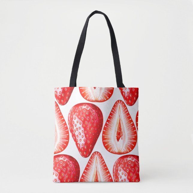 Seamless pattern with ripe strawberries on white b tote bag (Front)