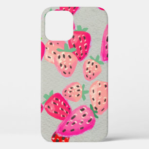 Seamless pattern with ripe strawberry. Hand drawn iPhone 12 Case