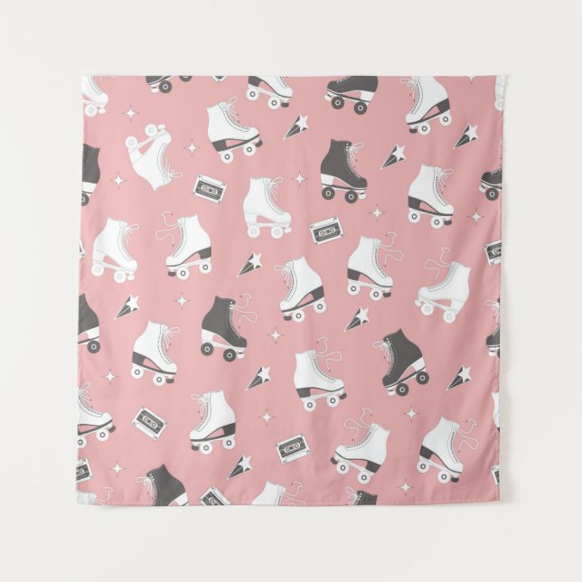 Seamless pattern with roller skates and cassette t tapestry (Front)