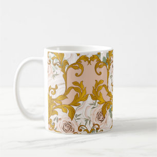 Seamless pattern with roses and baroque golden ele coffee mug