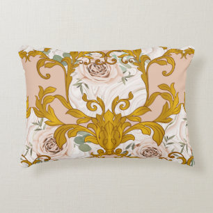 Seamless pattern with roses and baroque golden ele decorative cushion