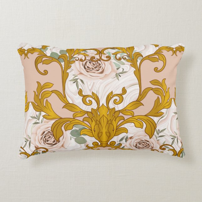 Seamless pattern with roses and baroque golden ele decorative cushion (Front)