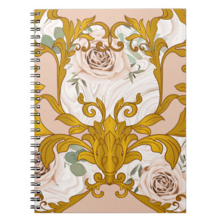 Seamless pattern with roses and baroque golden ele notebook