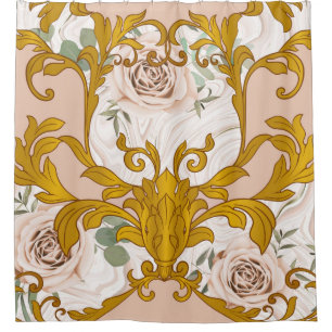 Seamless pattern with roses and baroque golden ele shower curtain