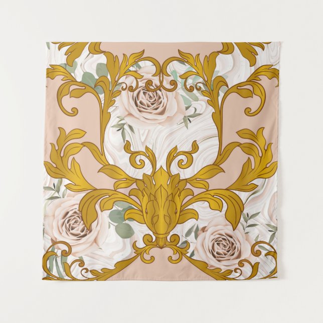 Seamless pattern with roses and baroque golden ele tapestry (Front)