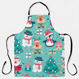 Seamless pattern with Santa Claus, snowman, deer, Apron