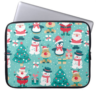 Seamless pattern with Santa Claus, snowman, deer,  Laptop Sleeve