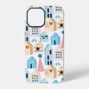 Seamless pattern with Scandinavian houses on white iPhone 12 Case