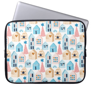 Seamless pattern with Scandinavian houses on white Laptop Sleeve