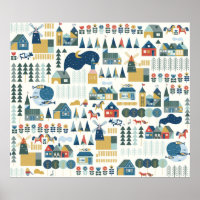 Seamless pattern with scandinavian village in past