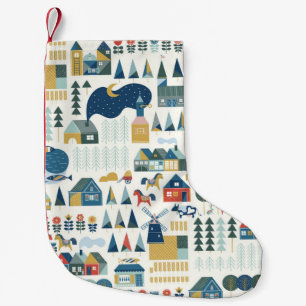 Seamless pattern with scandinavian village in past small christmas stocking