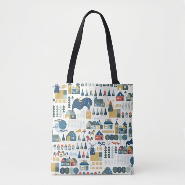 Seamless pattern with scandinavian village in past tote bag (Front)