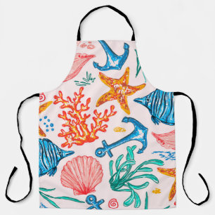 Seamless pattern with sea creatures apron