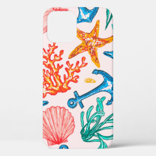 Seamless pattern with sea creatures iPhone 12 case