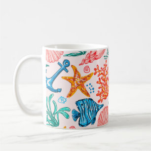 Seamless pattern with sea creatures coffee mug