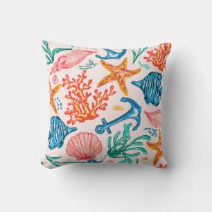 Seamless pattern with sea creatures cushion