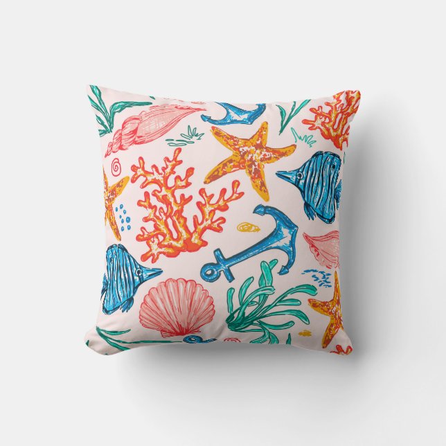 Seamless pattern with sea creatures cushion (Front)