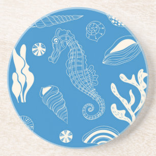 Seamless pattern with sea shells coaster