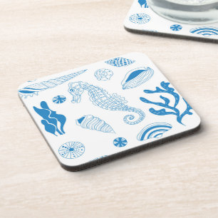 Seamless pattern with sea shells coaster