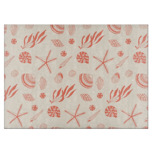 Seamless pattern with sea shells cutting board (Front)