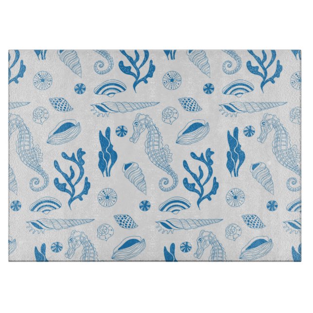 Seamless pattern with sea shells cutting board (Front)
