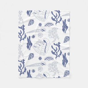 Seamless pattern with sea shells fleece blanket