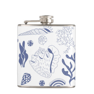 Seamless pattern with sea shells hip flask