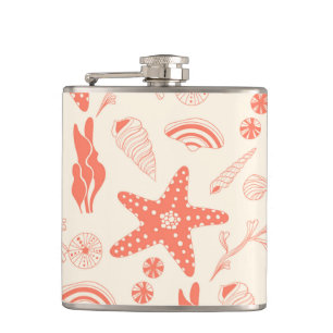 Seamless pattern with sea shells hip flask