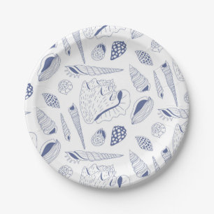 Seamless pattern with sea shells paper plate