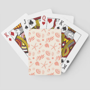 Seamless pattern with sea shells playing cards