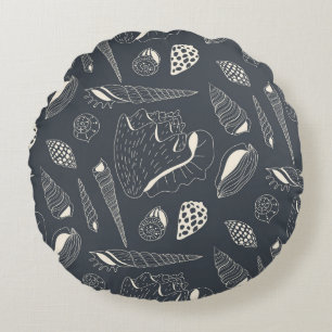 Seamless pattern with sea shells round cushion