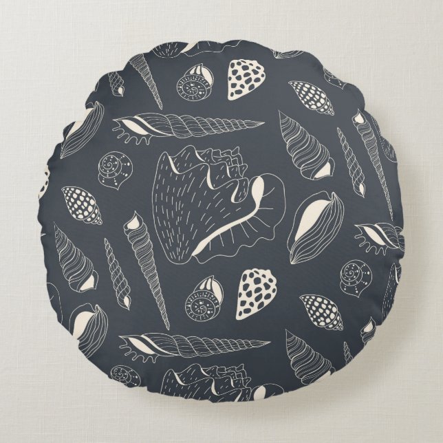 Seamless pattern with sea shells round cushion (Front)