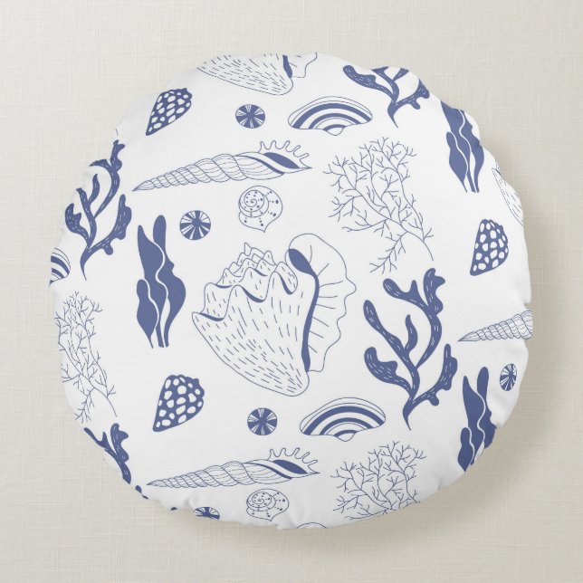 Seamless pattern with sea shells round cushion (Front)