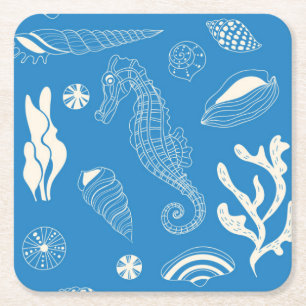 Seamless pattern with sea shells square paper coaster