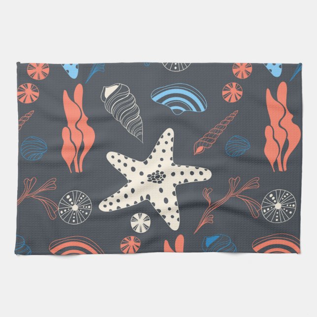 Seamless pattern with sea shells tea towel (Horizontal)