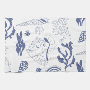 Seamless pattern with sea shells tea towel