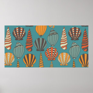 Seamless pattern with seashells, hand drawn icons  poster