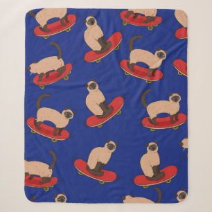 Seamless pattern with siamese cats on skateboards. sherpa blanket