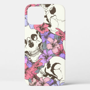 Seamless pattern with skulls fnd flowers iPhone 12 case