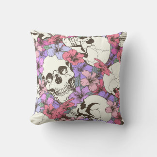 Seamless pattern with skulls fnd flowers cushion