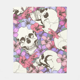 Seamless pattern with skulls fnd flowers fleece blanket