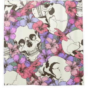 Seamless pattern with skulls fnd flowers shower curtain