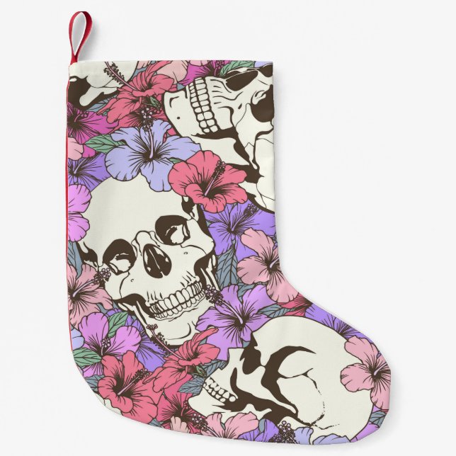 Seamless pattern with skulls fnd flowers small christmas stocking (Front)