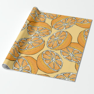 Seamless pattern with sliced oranges. Vintage illu Wrapping Paper