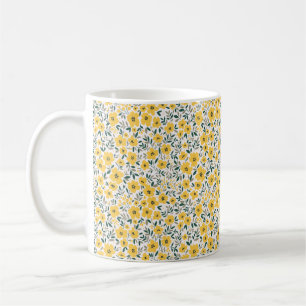 Seamless pattern with small yellow flowers coffee mug