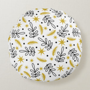 Seamless pattern with snowflakes and fir branches. round cushion